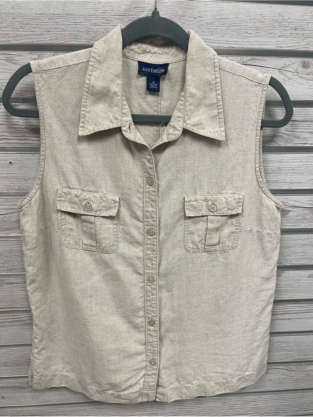 Ann Taylor Women's Linen Sleeveless Button Down Shirt